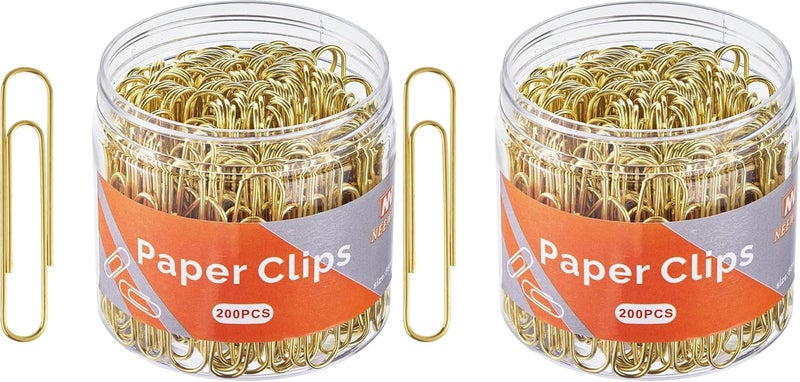 NEEWAY Gold Paper Clips, 200 Count Large Size, 2 Inch Jumbo Paperclips, Stylish Gold-Plated Paper Clip (Pack of 2) - Image 1